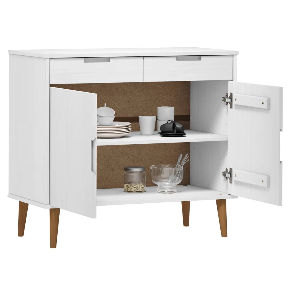 Credenza MOLDE Bianca 90x40x80 cm in Legno Massello di Pino cod mxl 15524