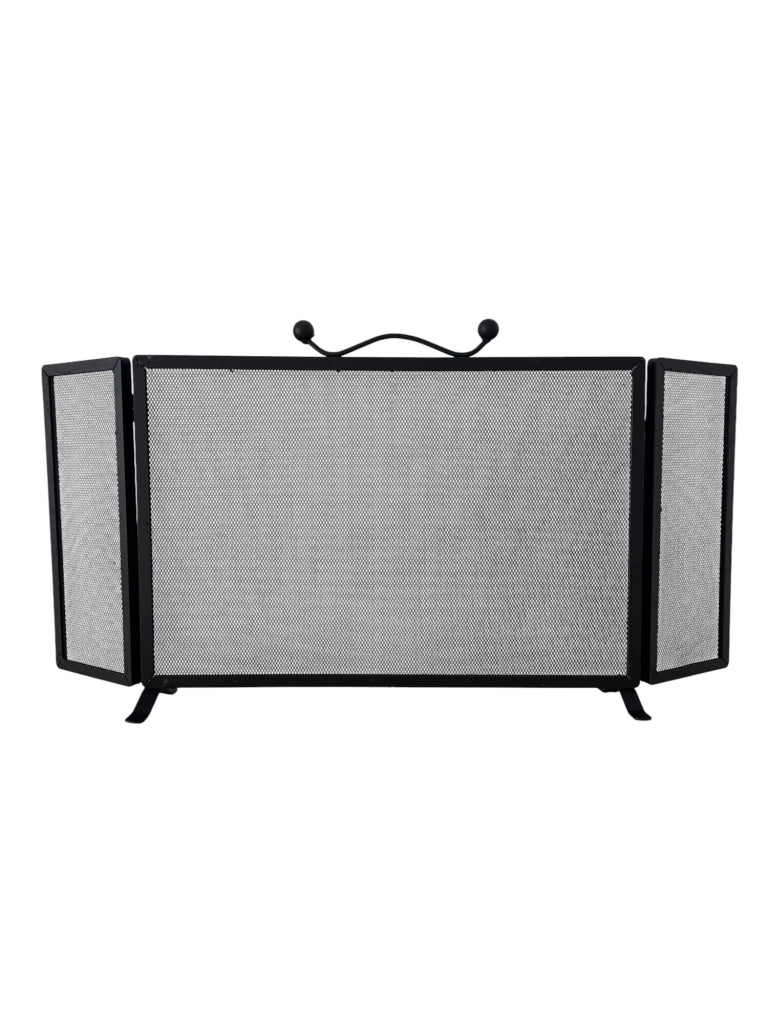 Parascintille Moderno per Camino in Ferro, 60 cm + (15 cm x 2 Antine) X 45h cm, 2 Ante Richiudibili, Nero