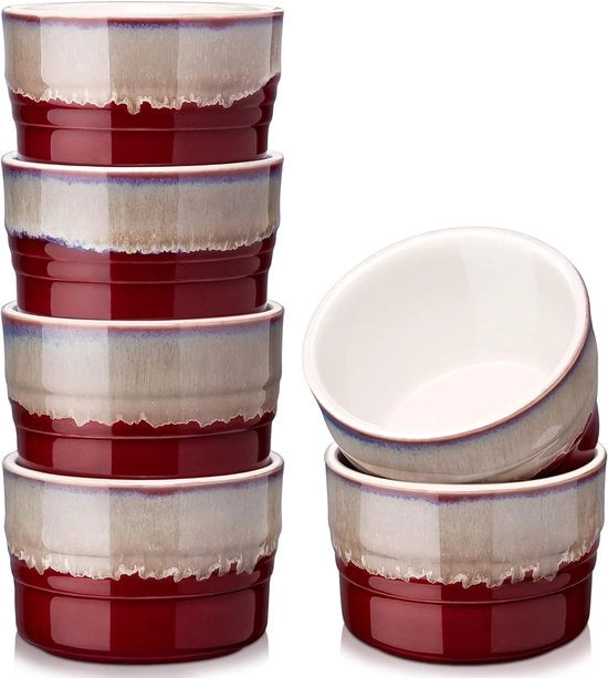 Set di modellini per ceramica, 6 pezzi, mini piatti per muffin, mini piatti per soufflé, piatti per crème brulee, piatti per fondant, piatti per dessert, 9,5 x 9,5 x 6,5 cm, 300 ml