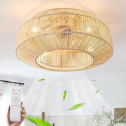 Ventilatore da soffitto con illuminazione E27 in stile rattan e bambù, ventilatore da soffitto con telecomando, ventilatore da soffitto silenzioso con luce, 6 velocità, luce con ventilatore, per salone e sala da pranzo.