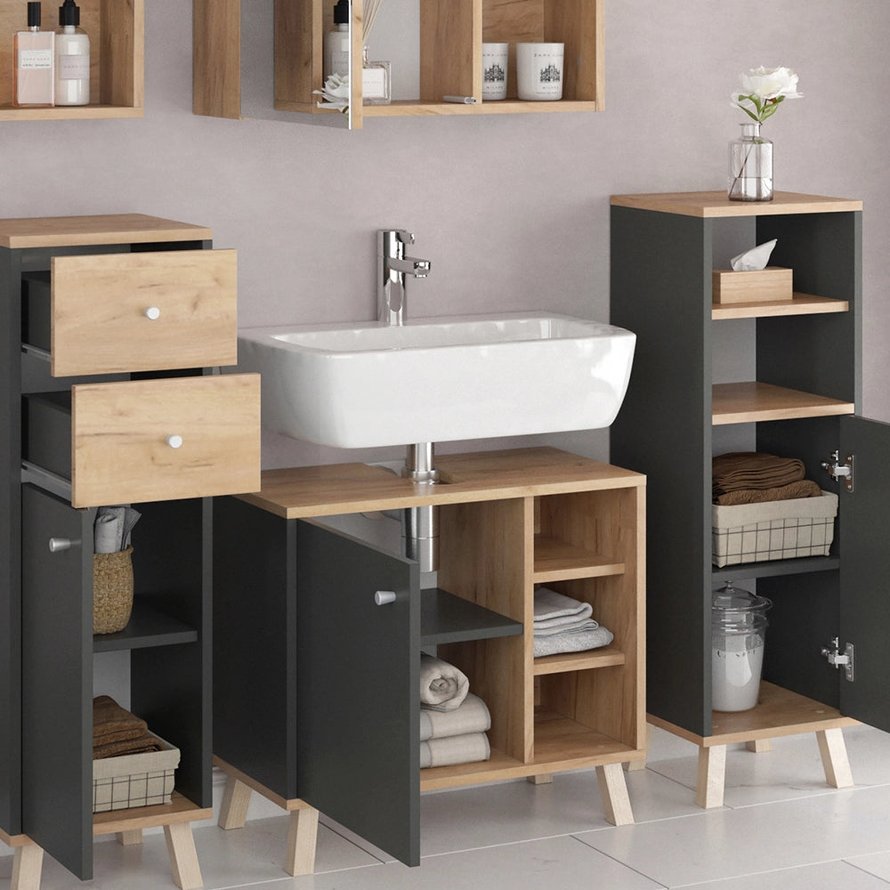 Vicco Set mobili bagno Antracite 5 parti, con ripiani