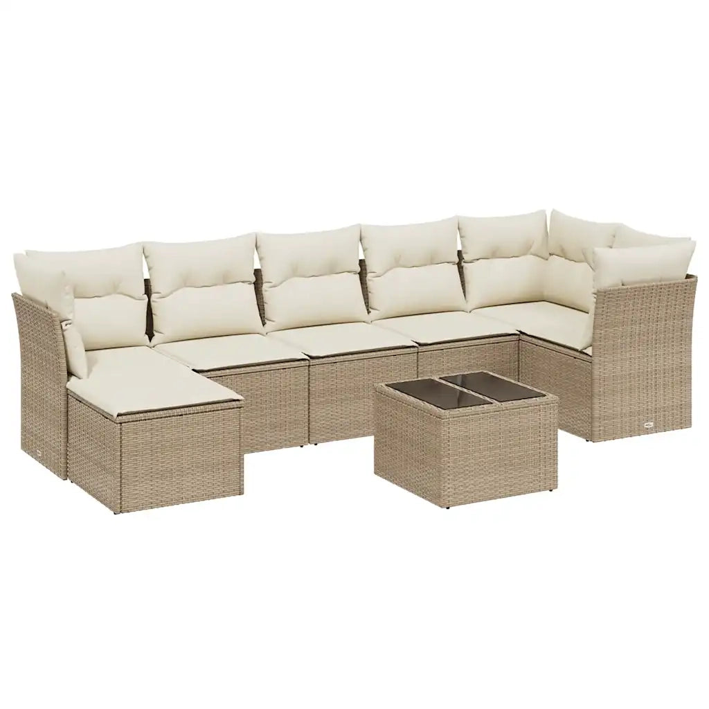 Set Divano da Giardino 8 pz con Cuscini Beige in Polyrattan 3263204