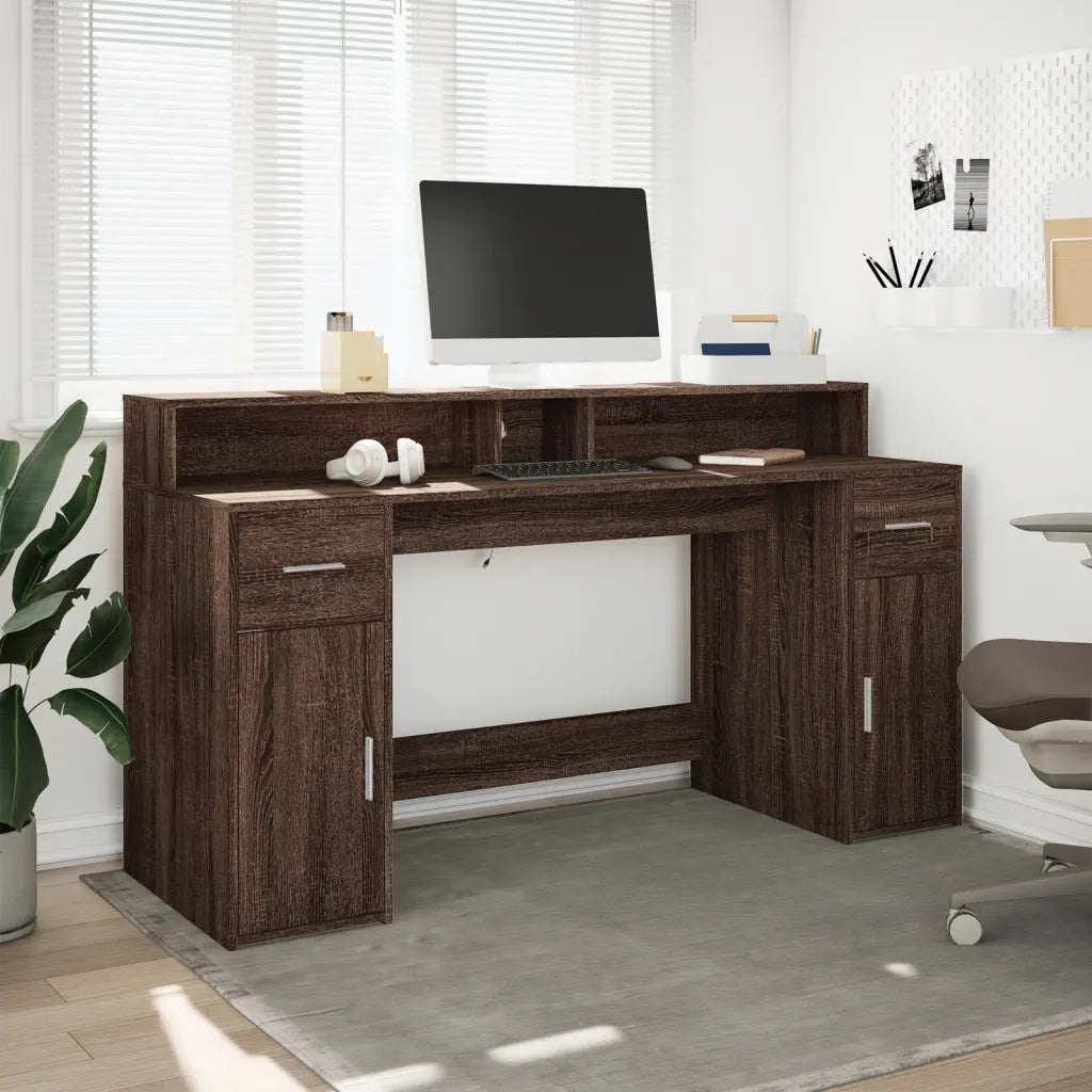 Scrivania con Luci LED Marrone Rovere 160x55x91 cm Multistrato 3309435