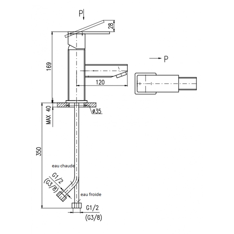 Miscelatore lavabo LOIRA senza sifone in ottone dorato