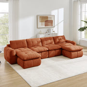 Divano modulare in ciniglia arancione; 334x160x68 cm
