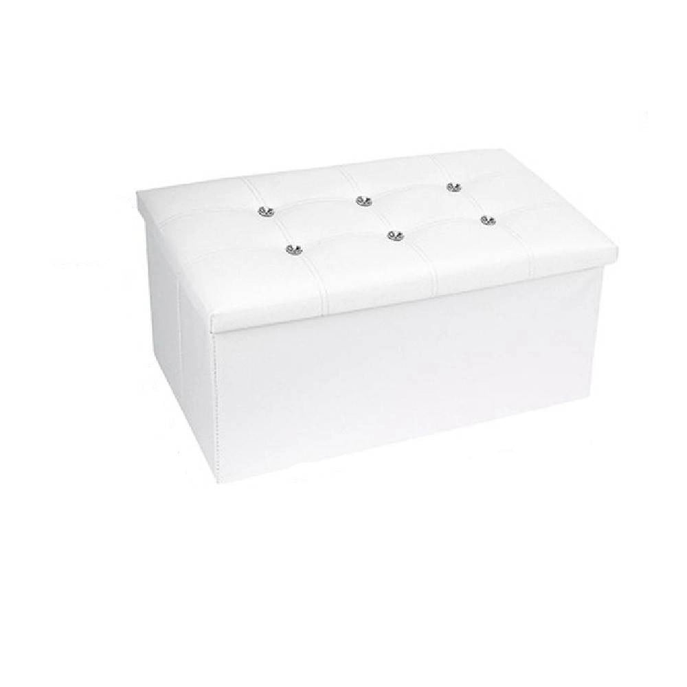 Trade Shop - Pouff Puff Pouf Contenitore Imbottito Portaoggetti Seduta Bianco 79438 76x38x35cm -