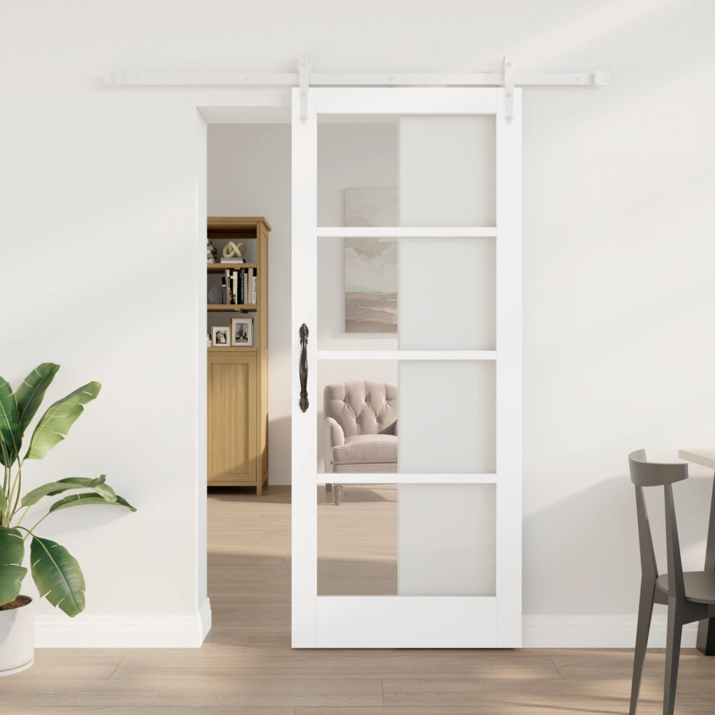 Porta scorrevole  con kit di accessori bianca 83x202 cm in legno massello di pino