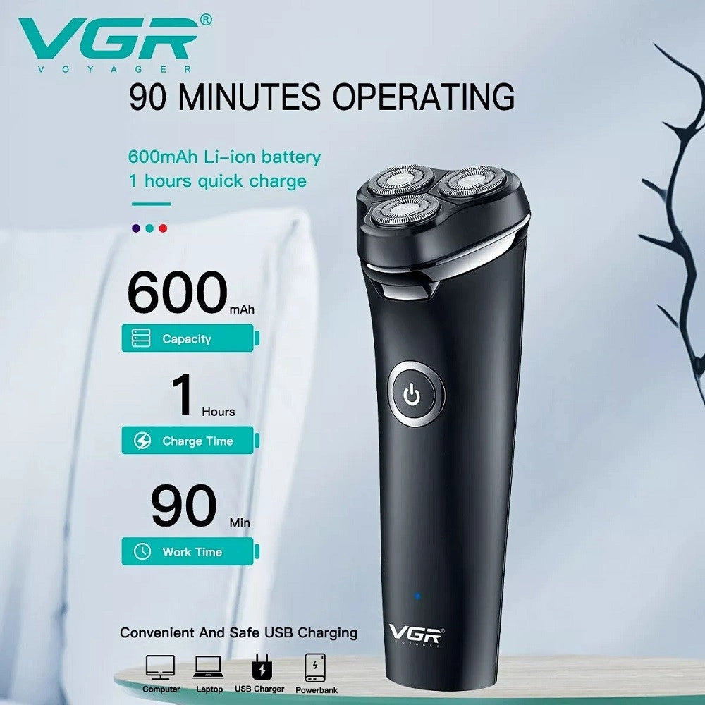 Trade Shop - Rasoio Elettrico Barba Trimmer Rotante Tripla Lama Impermeabile Carica Usb V-319 -