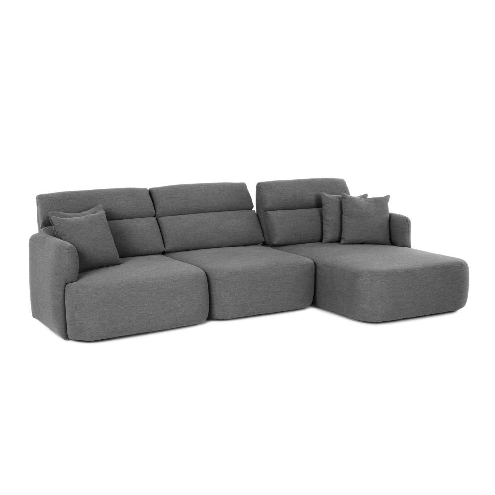 Divano con penisola reversibile e seduta traslante Koda tessuto grigio scuro 307x164x92H