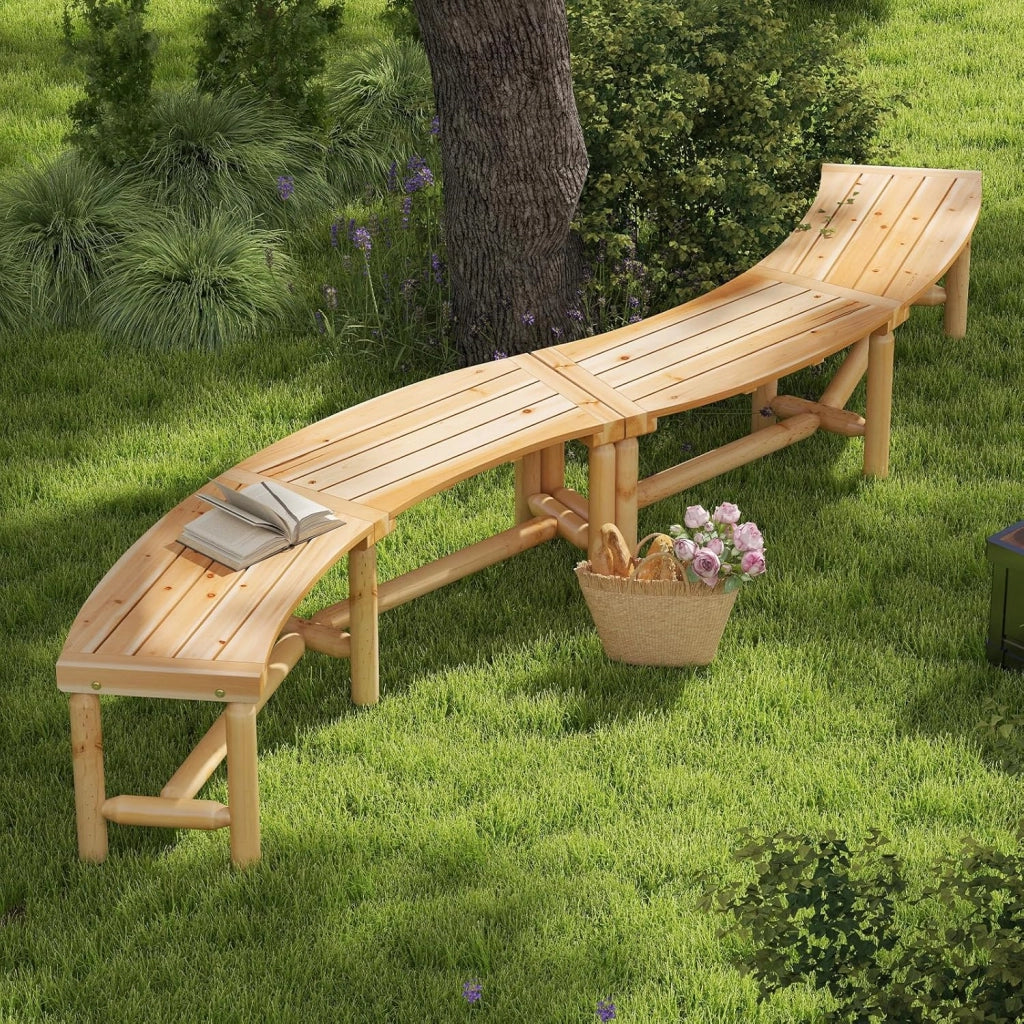 Panca da giardino resistente alle intemperie, per 3 persone, in legno massiccio, portata fino a 360 kg, curva, 170 x 58 x 45 cm