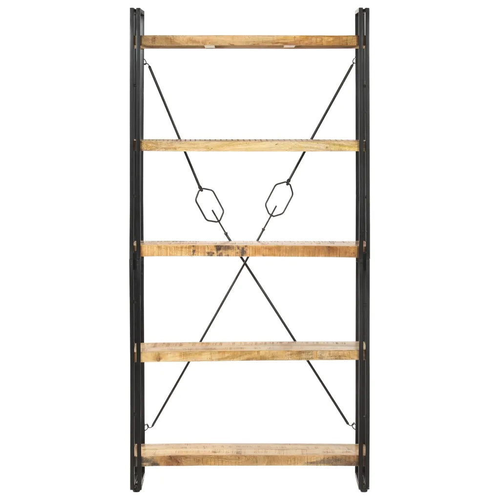Libreria a 5 Ripiani-Scaffale per Libri-Mobile di Stoccaggio 90x30x180 cm in Legno Massello di Mango