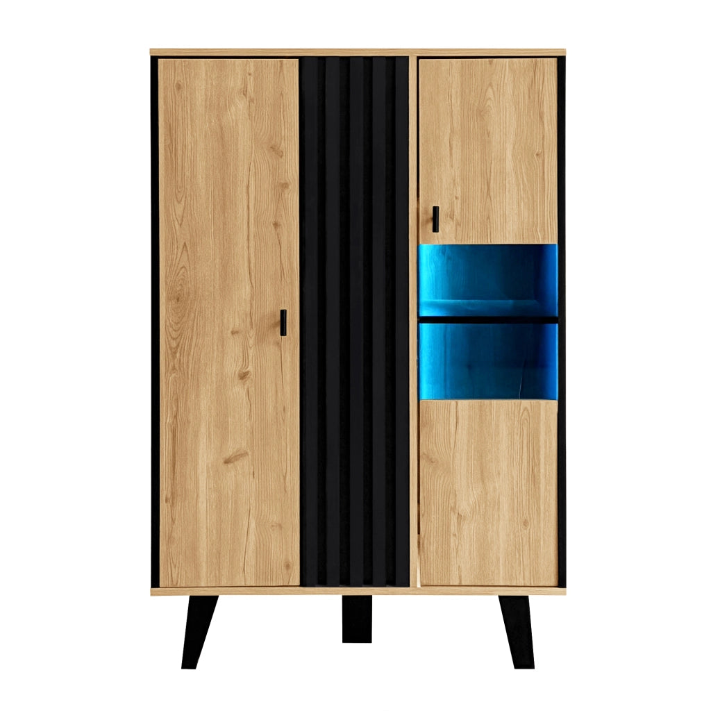 OKWISH Vetrina Credenza con 2 Ante, 3 Ripiani e Illuminazione LED, per Soggiorno o Sala da Pranzo, 80 x 40 x 120 cm