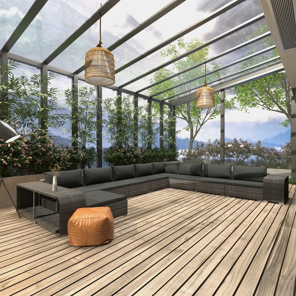 Set Divani da Giardino 11 pz con Cuscini in Polyrattan Grigio 46828