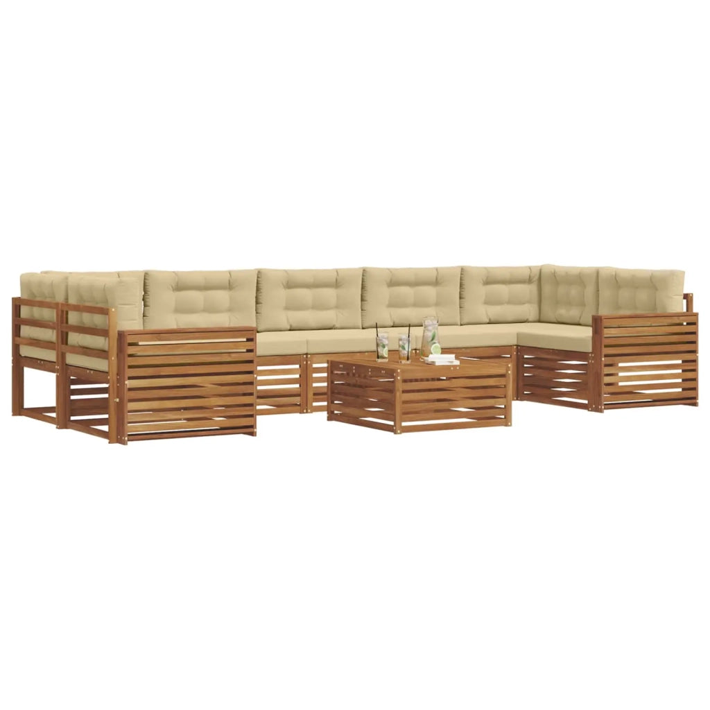 Set di divani da esterno con cuscino 8 pcs Naturale e Beige