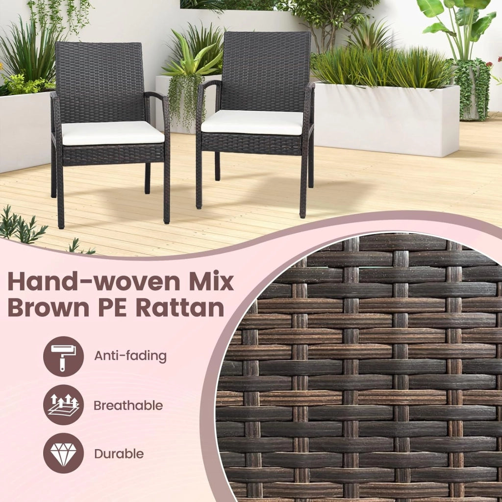 Set di 2 Sedie in Rattan, Sedia Giardino Poltrone da Esterno con Cuscini per Seduta con Cerniera, Set di 2 Comode Sedie per Giardino, Patio, Terrazza(Modello A, 54,5x61,5x89cm)