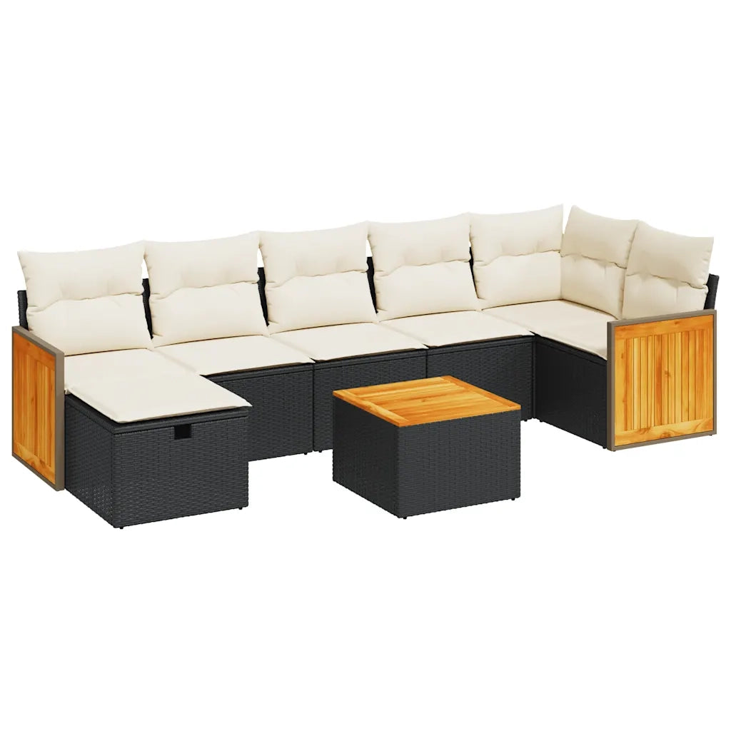Set Divani da Giardino con Cuscini 8 pz Nero in Polyrattan 3326046