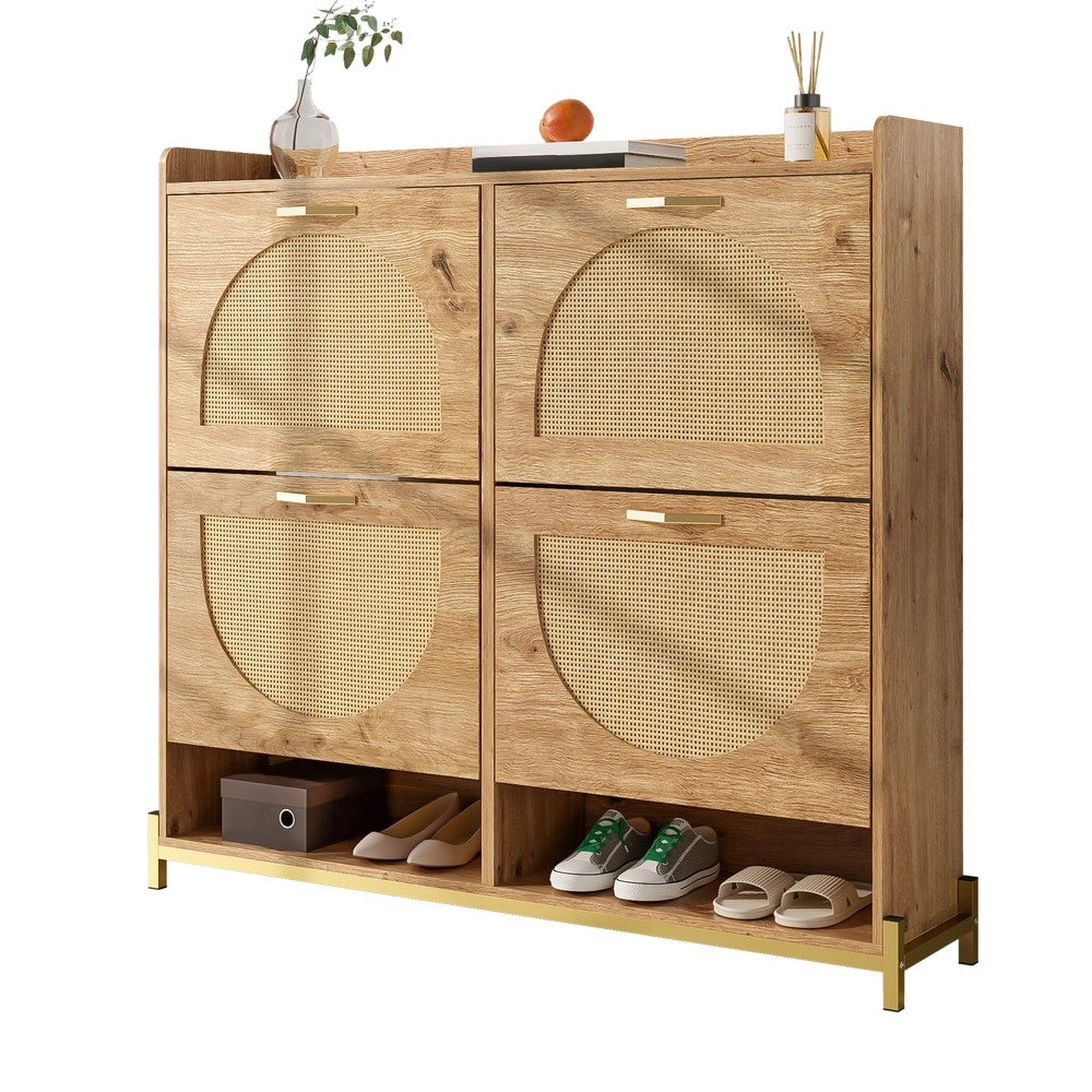 Scarpiera in Legno con Ante in Rattan e Ripiani ¨C MINIMAL ¨C 4 Ante, Metallo