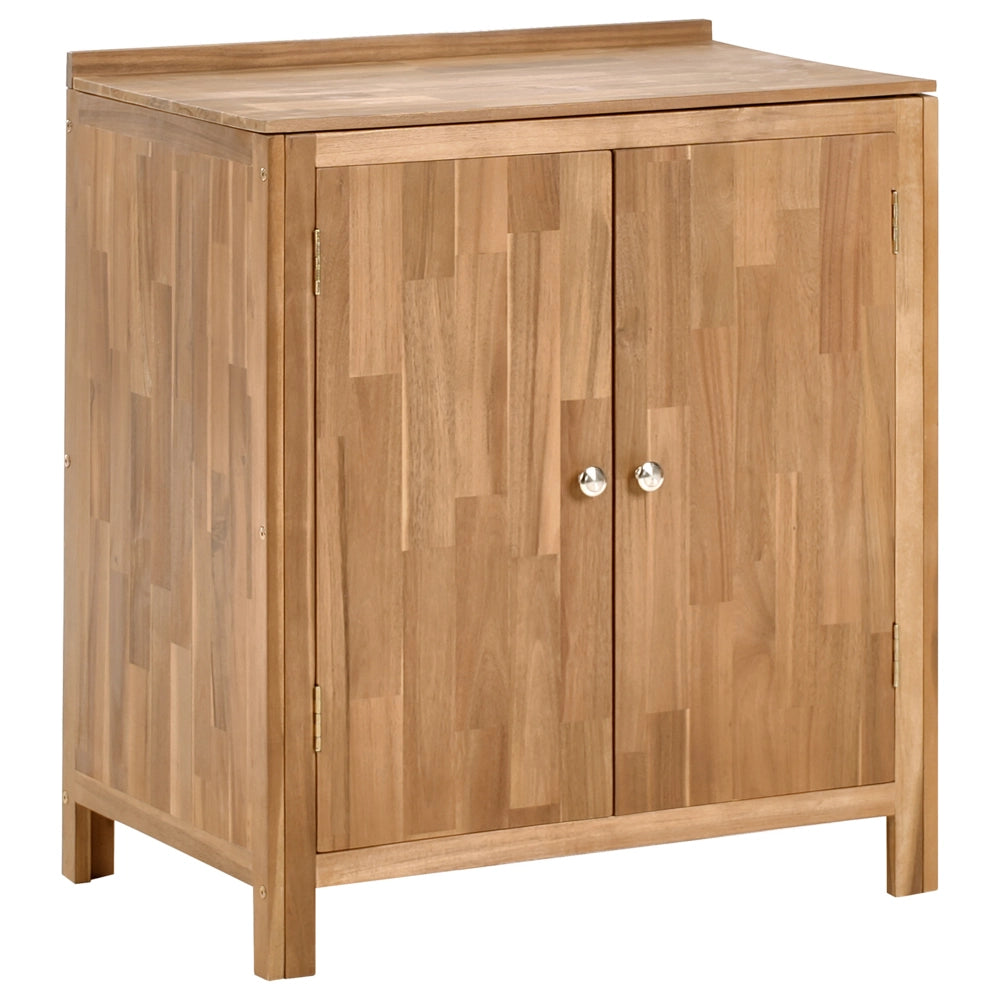 Set di armadietti da cucina per esterni con lavello e rubinetto in legno di acacia marrone e nero Unità di scaffali in acciaio inox