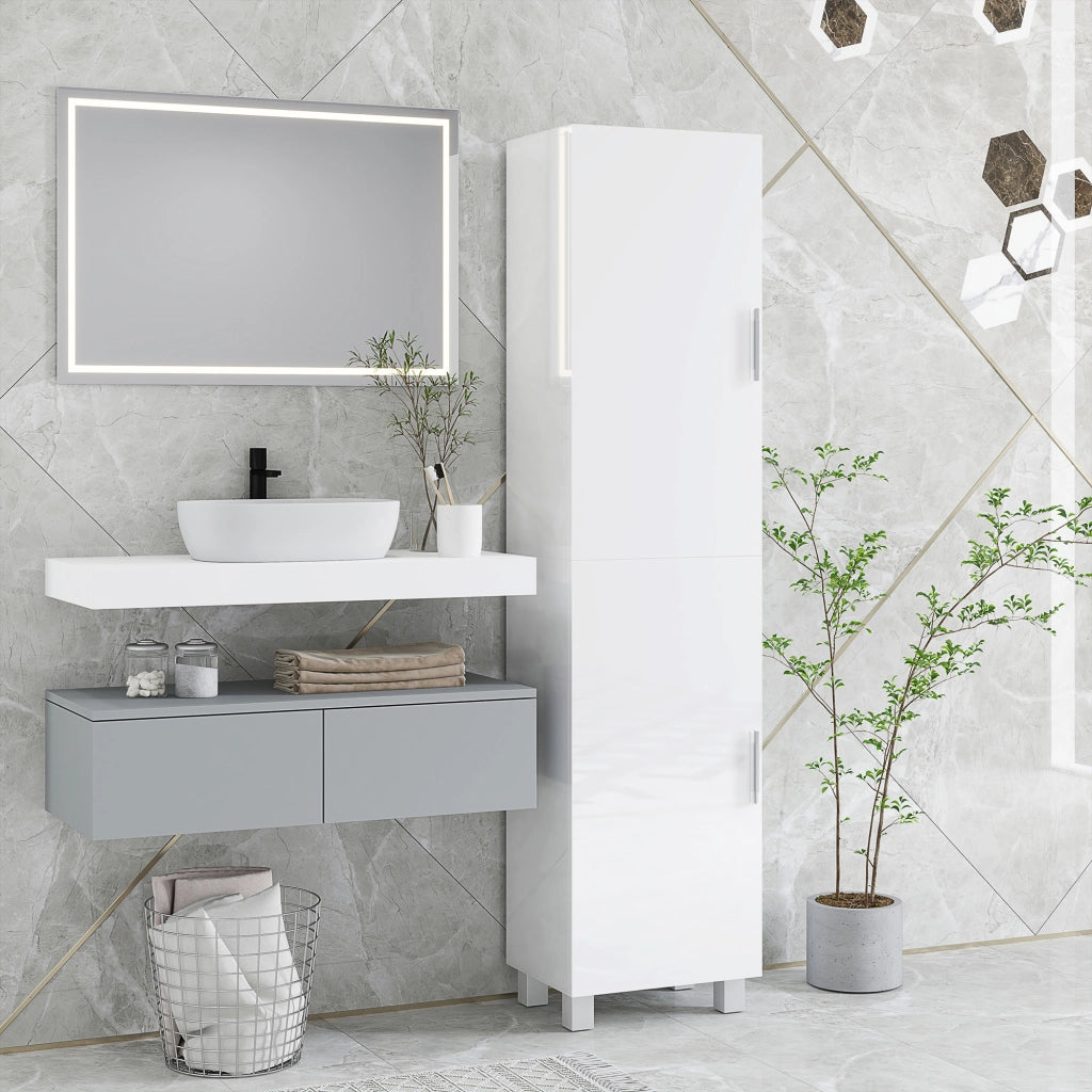 Armadio da bagno colonna con ante e ripiani regolabili ¨C Minimal ¨C bianco 40x30x167.5 cm