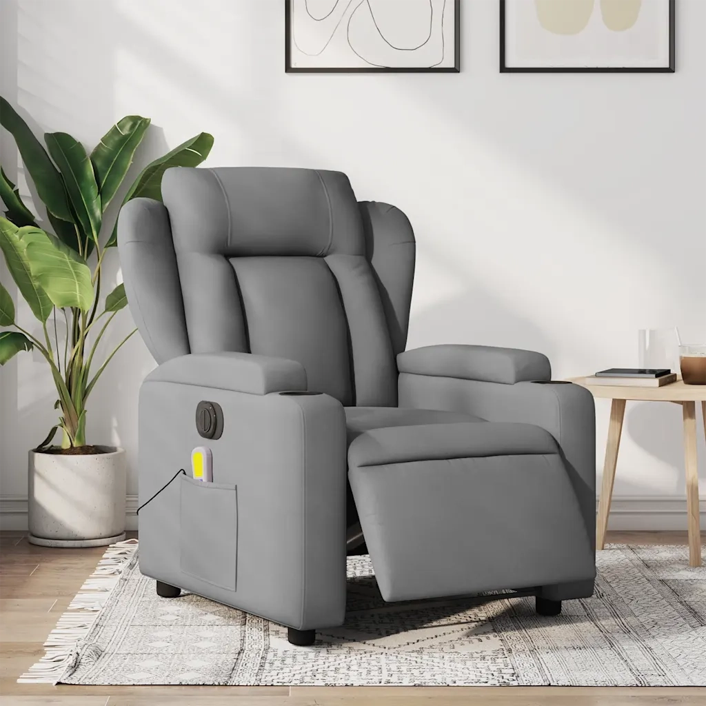 Divano Sedia-Poltrona Reclinabile Massaggio Elettrica Grigio Chiaro Tessuto 788201