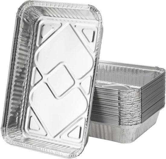 Contenitori in alluminio per alimenti 30 pz - 32,5 x 26 x 6,5 cm - 3500 ml - Argento - Resistenti allo shock - Adatti per BBQ/Cottura - Piatti in alluminio