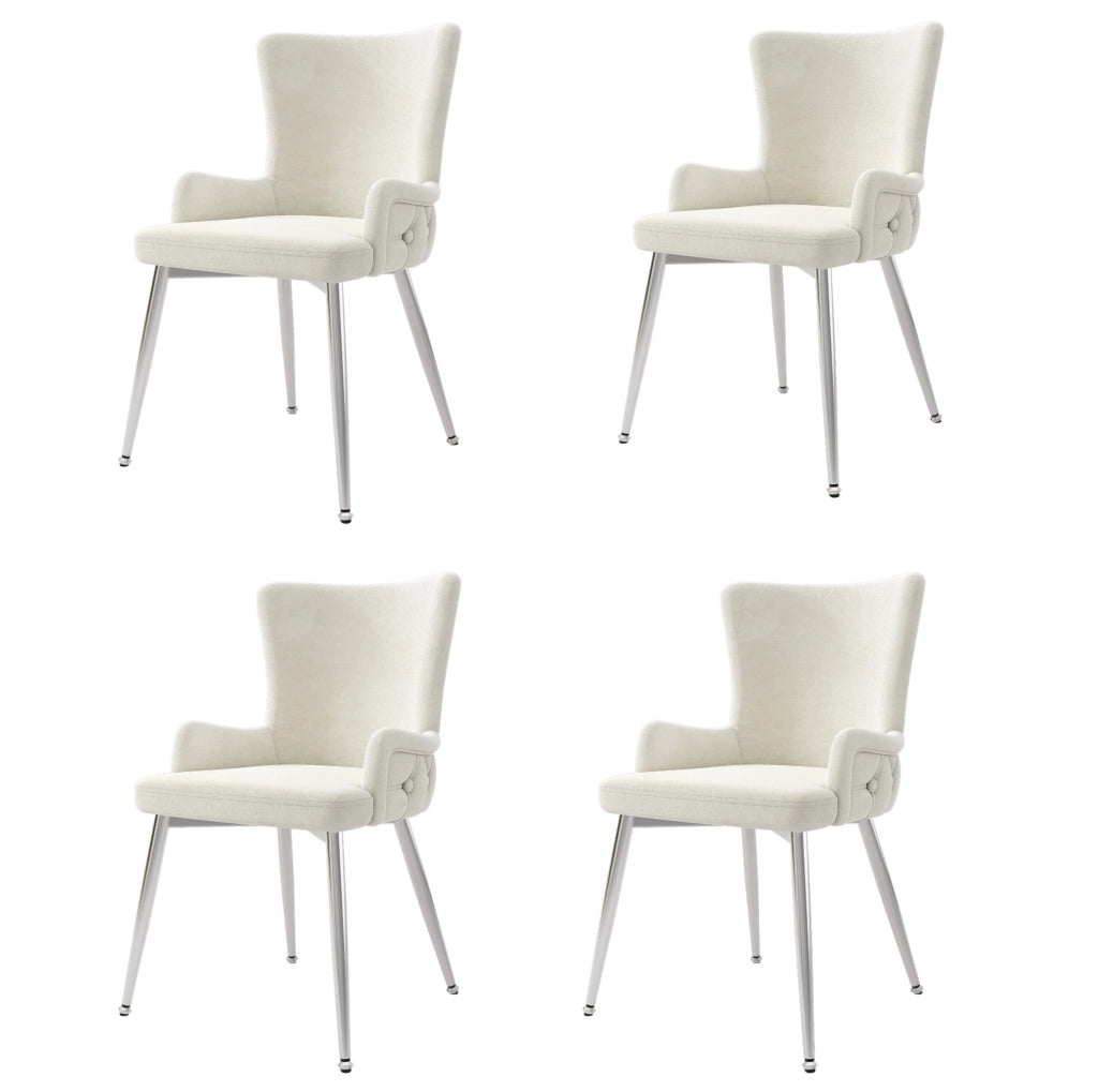 Set di 4 sedie in velluto con gambe in metallo; beige e argento