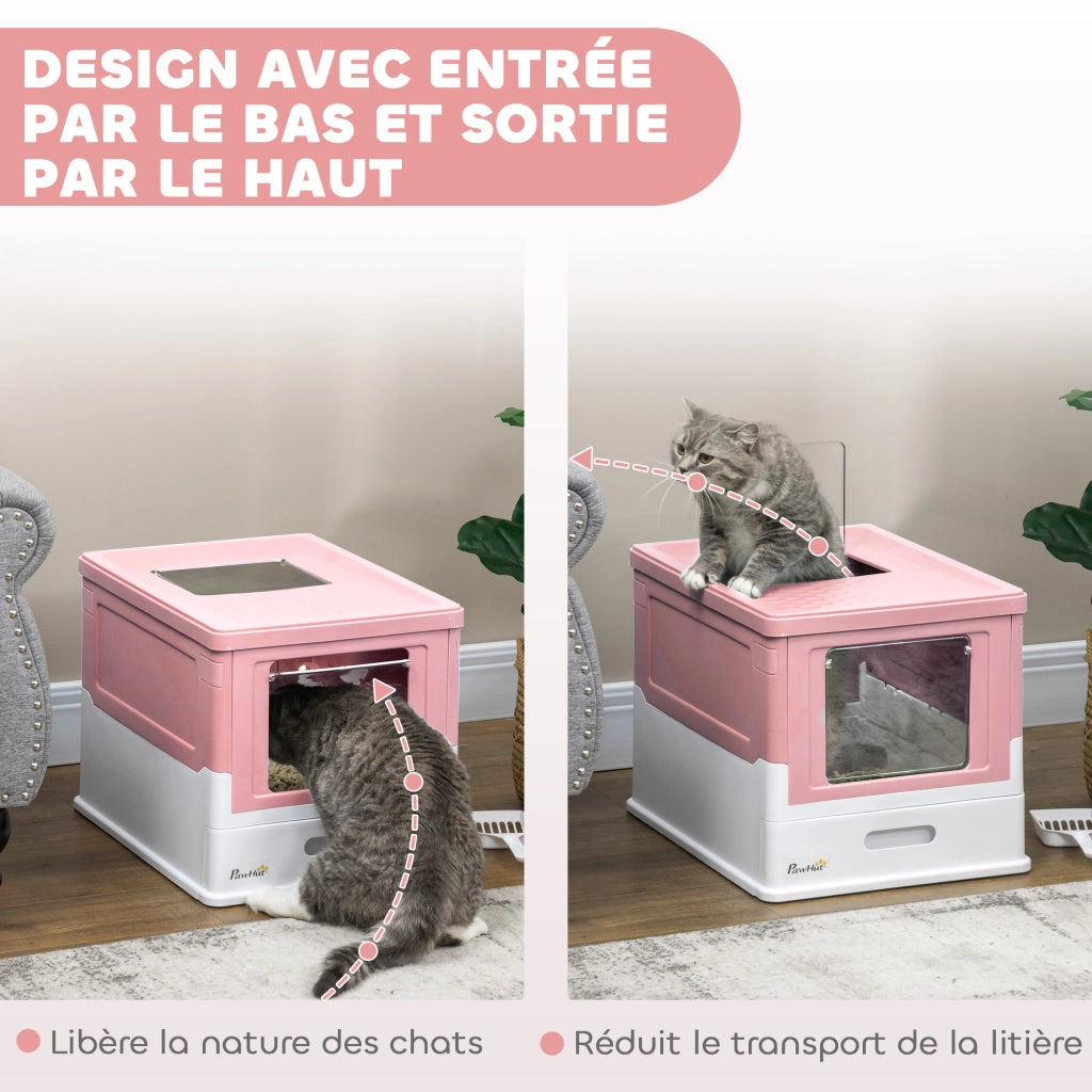 Casetta per gatti pliabile con doppia porta battente e superiore ¨C Zephmum ¨C 47.5x35.5x36.7 cm rosa