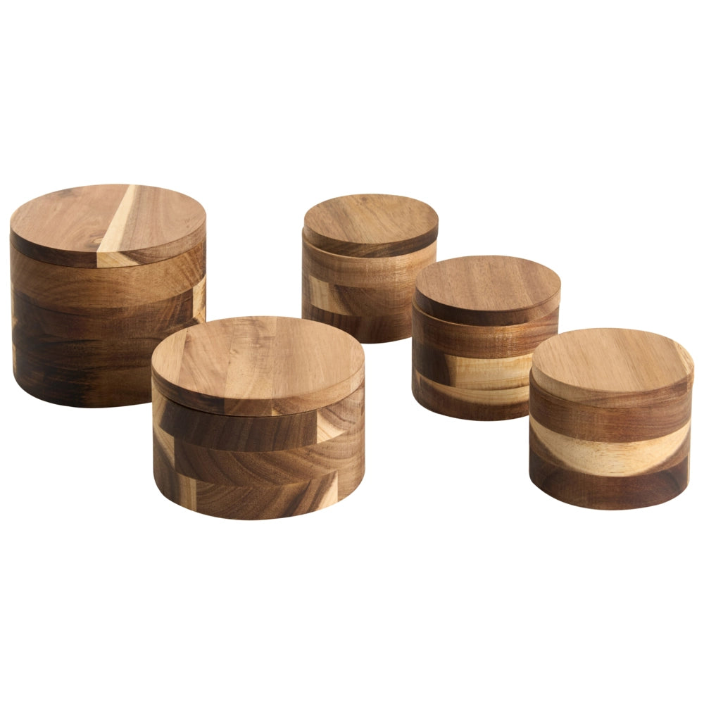 Set di 5 barattoli per spezie in legno di acacia marrone con coperchio - Contenitori per sale e pepe - Accessori decorativi da cucina