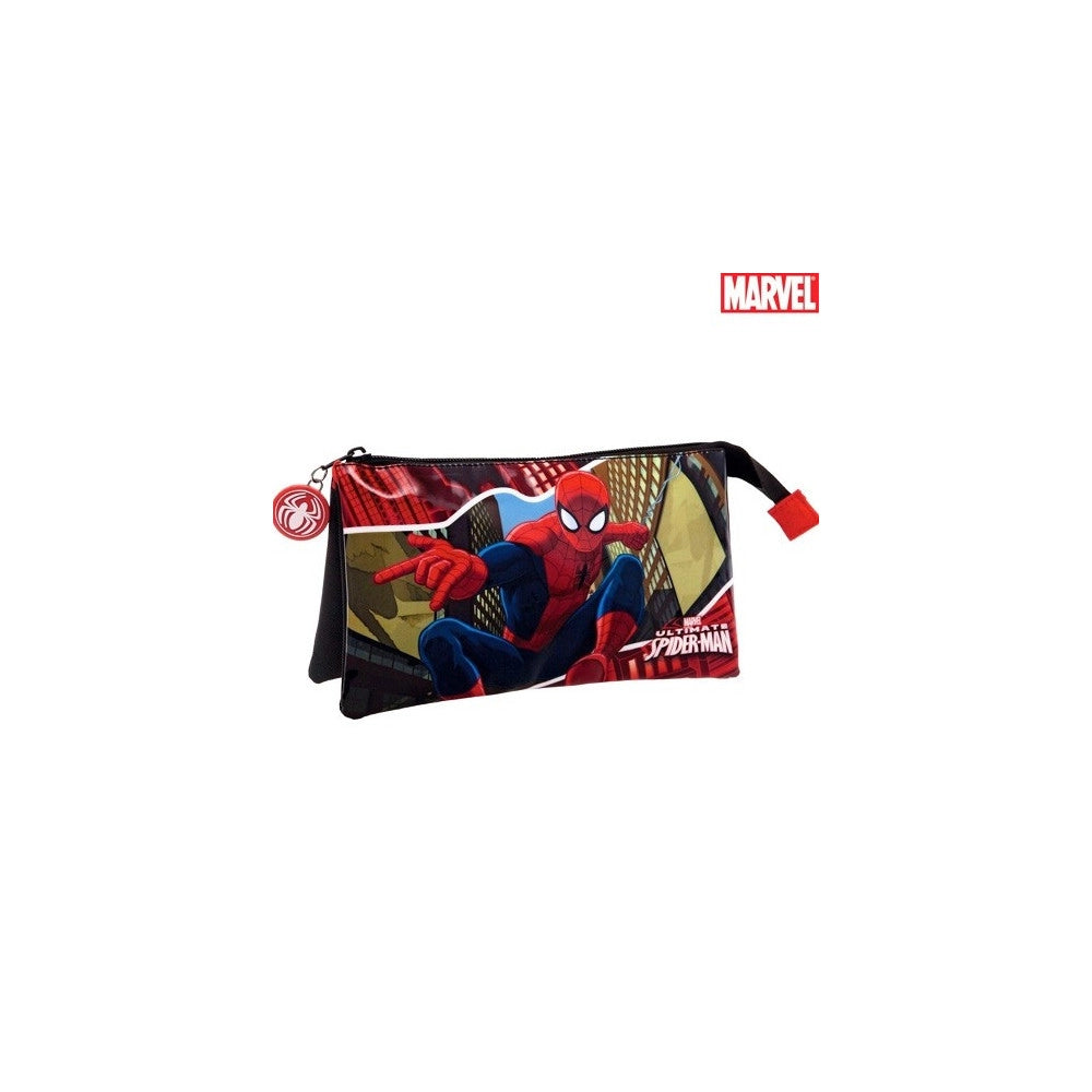 Trade Shop - Astuccio 3 Posti Chiusura Zip Portapenne Porta Matite Pastelli Marvel Spiderman -