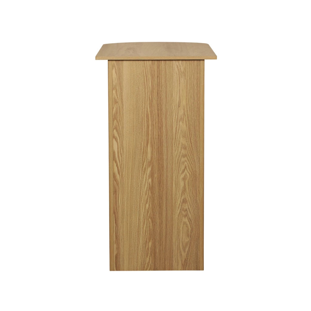 Tavolo alto da cucina decorato in legno con ripostigli, marrone