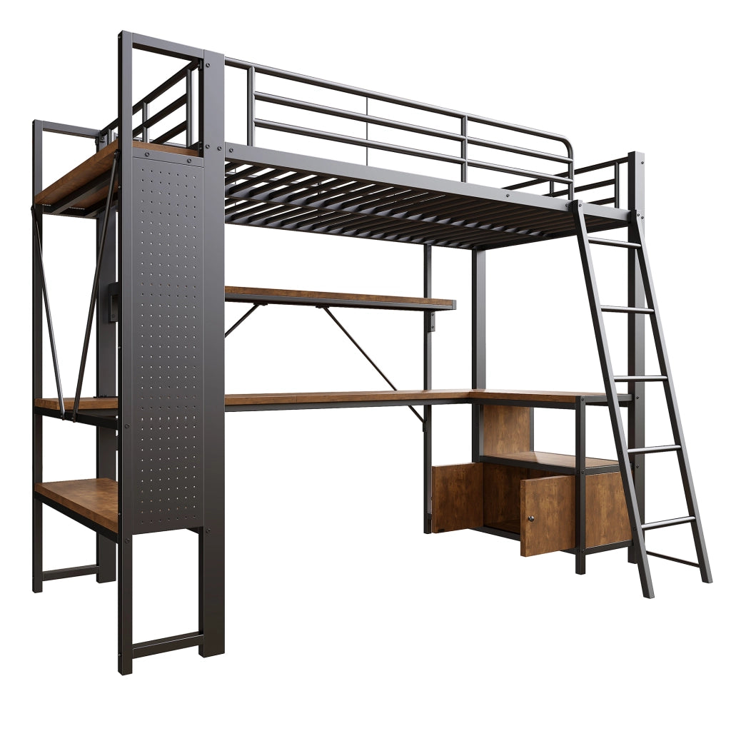 LETTO a soppalco 90x200 cm Metallo Nero con scrivania LED USB