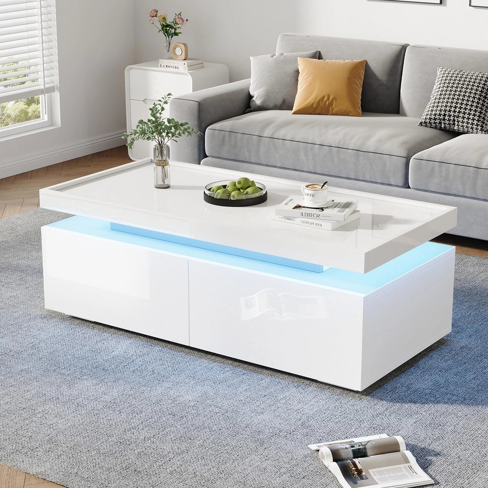 Tavolino da Caff¨¨ con LED e Cassetti ¨C MINIMAL ¨C Bianco Lucido, Design Moderno