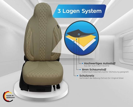 Hoezen per auto per 2 persone, compatibili con VW Up, per conducente e passeggero a partire dal 2011, set di 2, beige