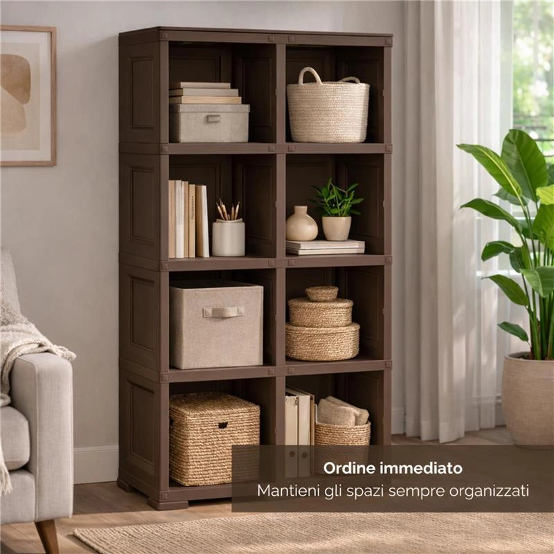 SCAFFALE 4 MODULI WENGÉ 79X42,5X164 CM CON 2 PUNTALI – LIBRERIA ALTA SALVASPAZIO PER ZONA LIVING E STUDIO