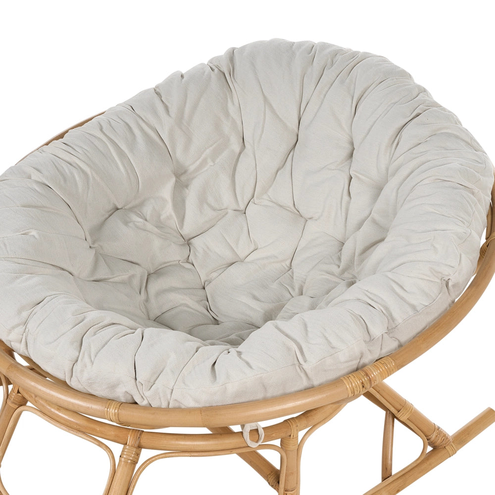 Set di 2 sedie a dondolo in rattan beige chiaro cuscini  tessuto cotone media resistenza per interni esterni naturali giardino patio balcone