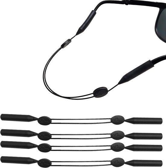 Briglia regolabile per donne e uomini - Cintura antiscivolo per occhiali da sole sportivi (25 cm Nero)