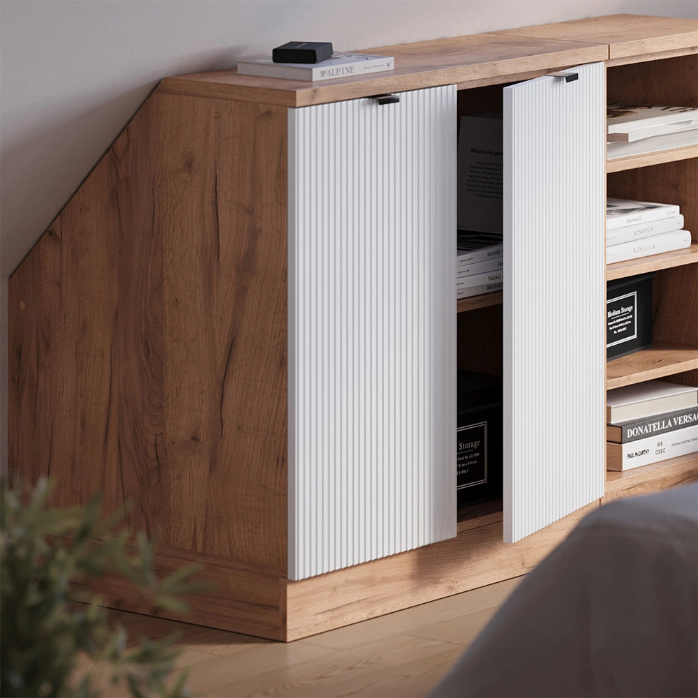 Mobile cucina sottotetto R-Line Ondulazione bianca/Rovere dorato 80 cm con 2 porte, carcassa 60 cm profondità Vicco