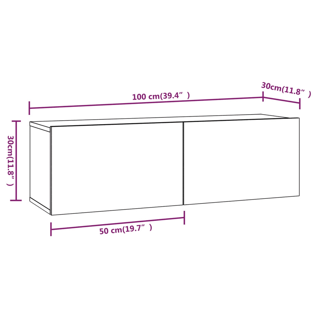 Mobili TV Parete 2pz Rovere Fumo 100x30x30 cm Legno Multistrato 820466