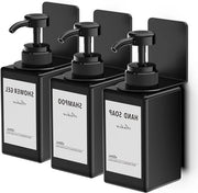 Tre Dispensatori di Sapone per Pareti Montati da 450 Ml Senza Fori con 16 Etichette per Cucina/Bagno/Doccia - Nero
