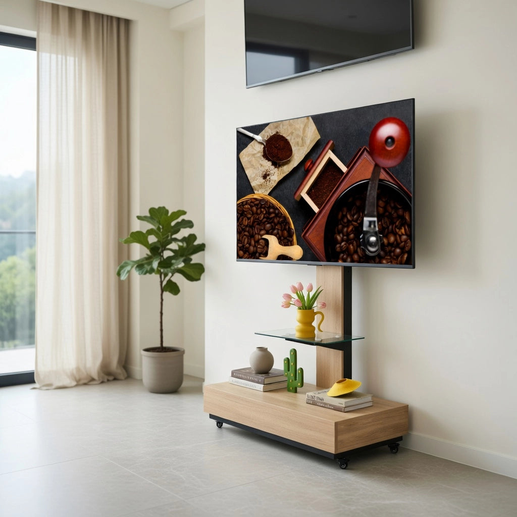 Cassettiera per TV in MDF e metallo colore legno naturale lunghezza 80 cm