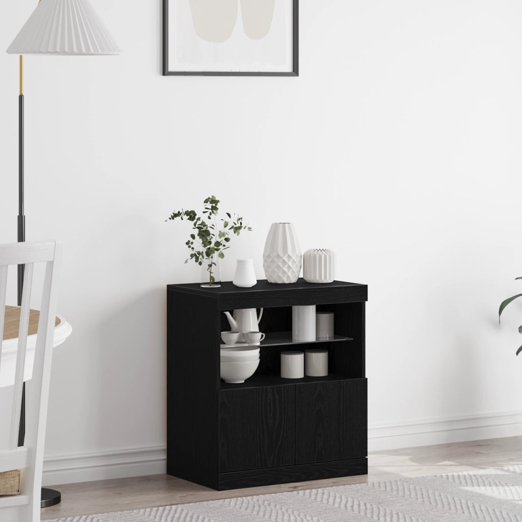 Mobile con luci LED Nero Rovere 60x37x67 cm