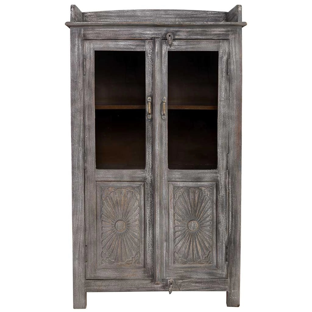 Vetrina 2 ante in legno finitura anticata artigianale 74x41x128