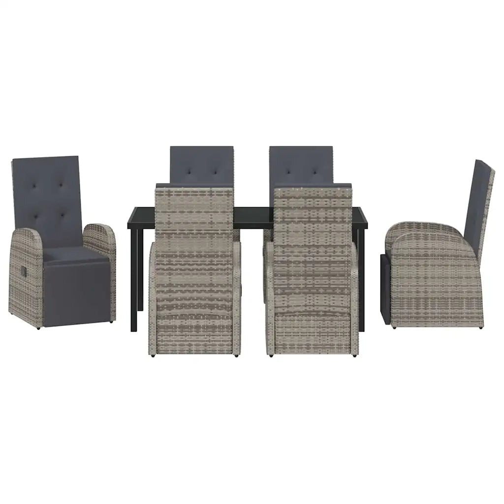 Set da Pranzo per Giardino con cuscino 7 pcs Grigio polyrattan