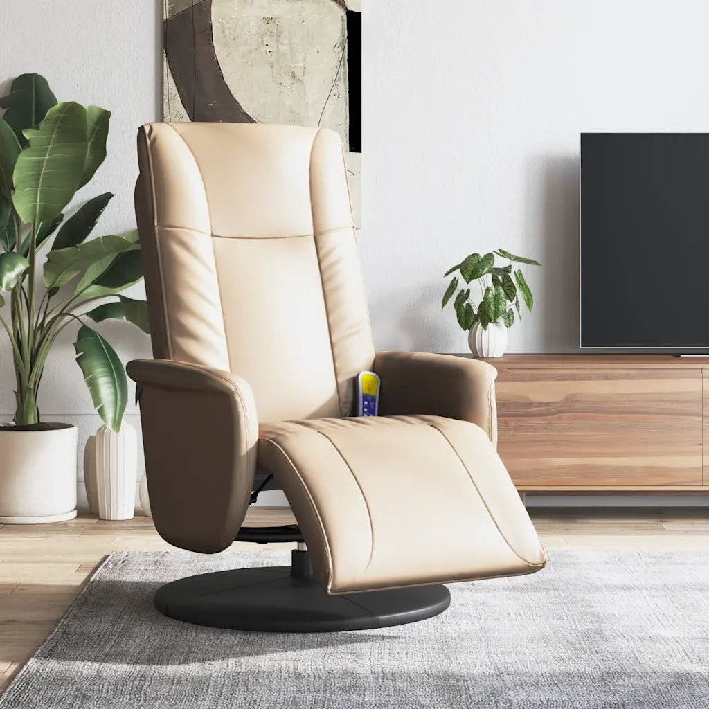 Divano Sedia-Poltrona Reclinabile Massaggi Poggiapiedi Cappuccino Similpelle 562053