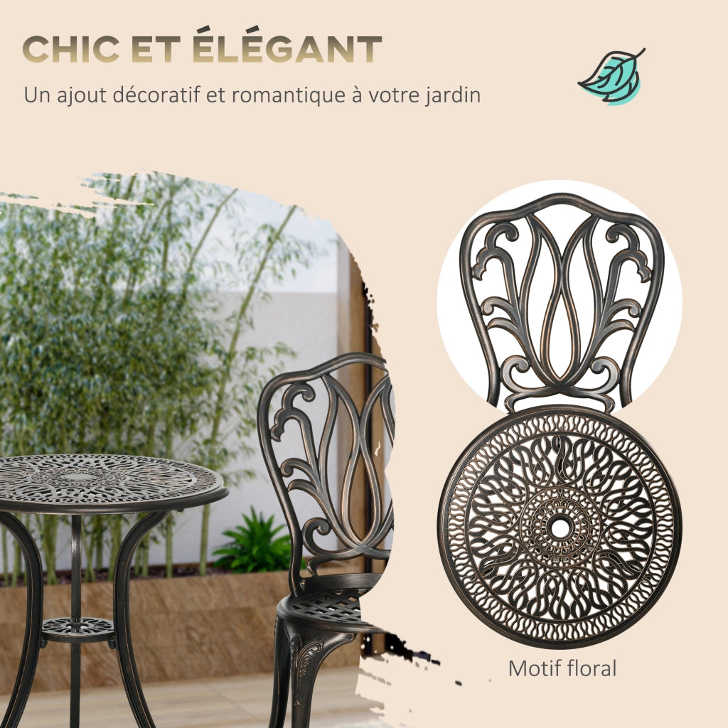 Set Giardino 2 Posti con Sedie e Tavolo Rotondo ¨C zephmum ¨C Fonte di Alluminio Bronzo