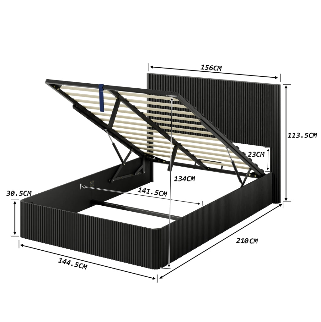 Letto 140x200 cm con contenitore e sistema idraulico; MDF e metallo nero