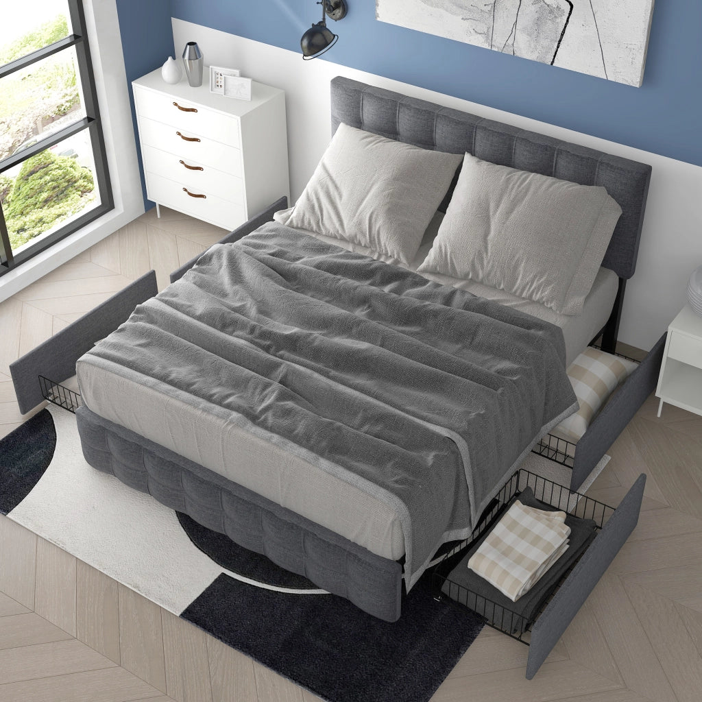 LETTO Contenitore 140x200 cm Grigio in Lino con materasso incluso