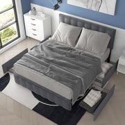 LETTO Contenitore 140x200 cm Grigio in Lino con materasso incluso
