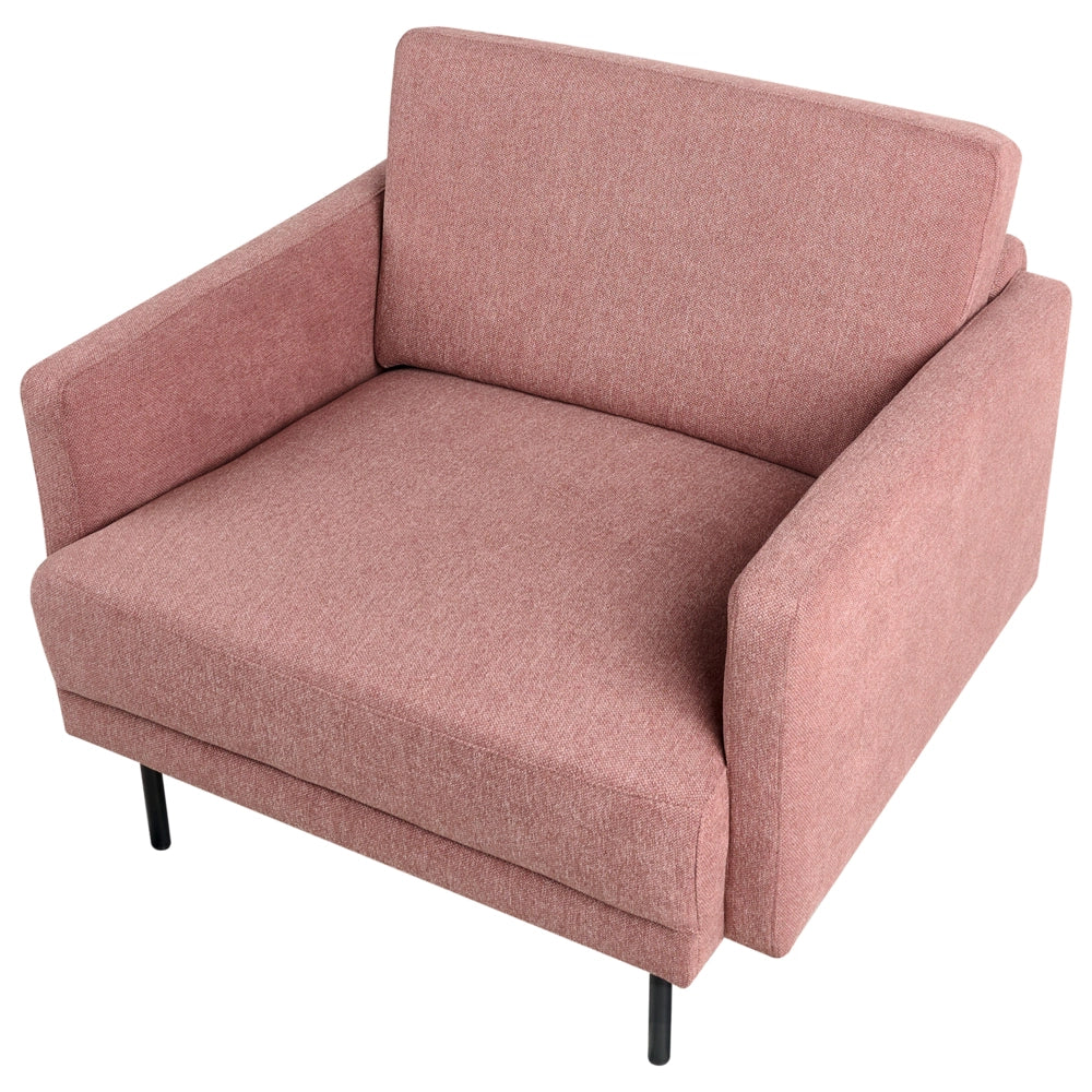 Poltrona moderna imbottita in tessuto rosa con gambe in metallo stile moderno e minimalista