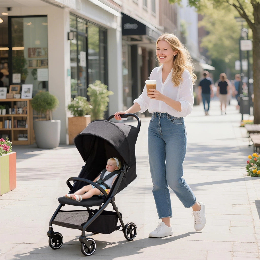 Passeggino Bambini Leggero Pieghevole ¨C zephmum ¨C Grigio Scuro con Capottina e Cestino